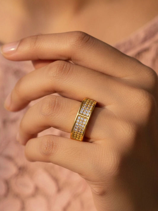 Chic Wide Triple-Row Pave Stackable Diamond Band