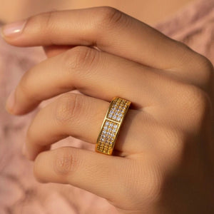 Chic Wide Triple-Row Pave Stackable Diamond Band