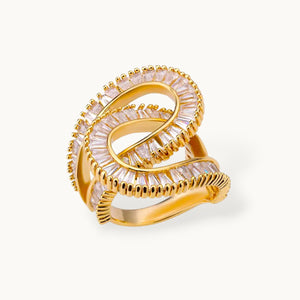 Sculptural Triple Spiral Baguette Gold Statement Diamond Ring