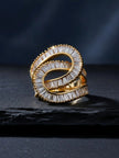 Sculptural Triple Spiral Baguette Gold Statement Diamond Ring