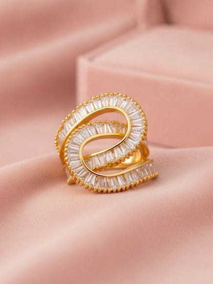 Sculptural Triple Spiral Baguette Gold Statement Diamond Ring
