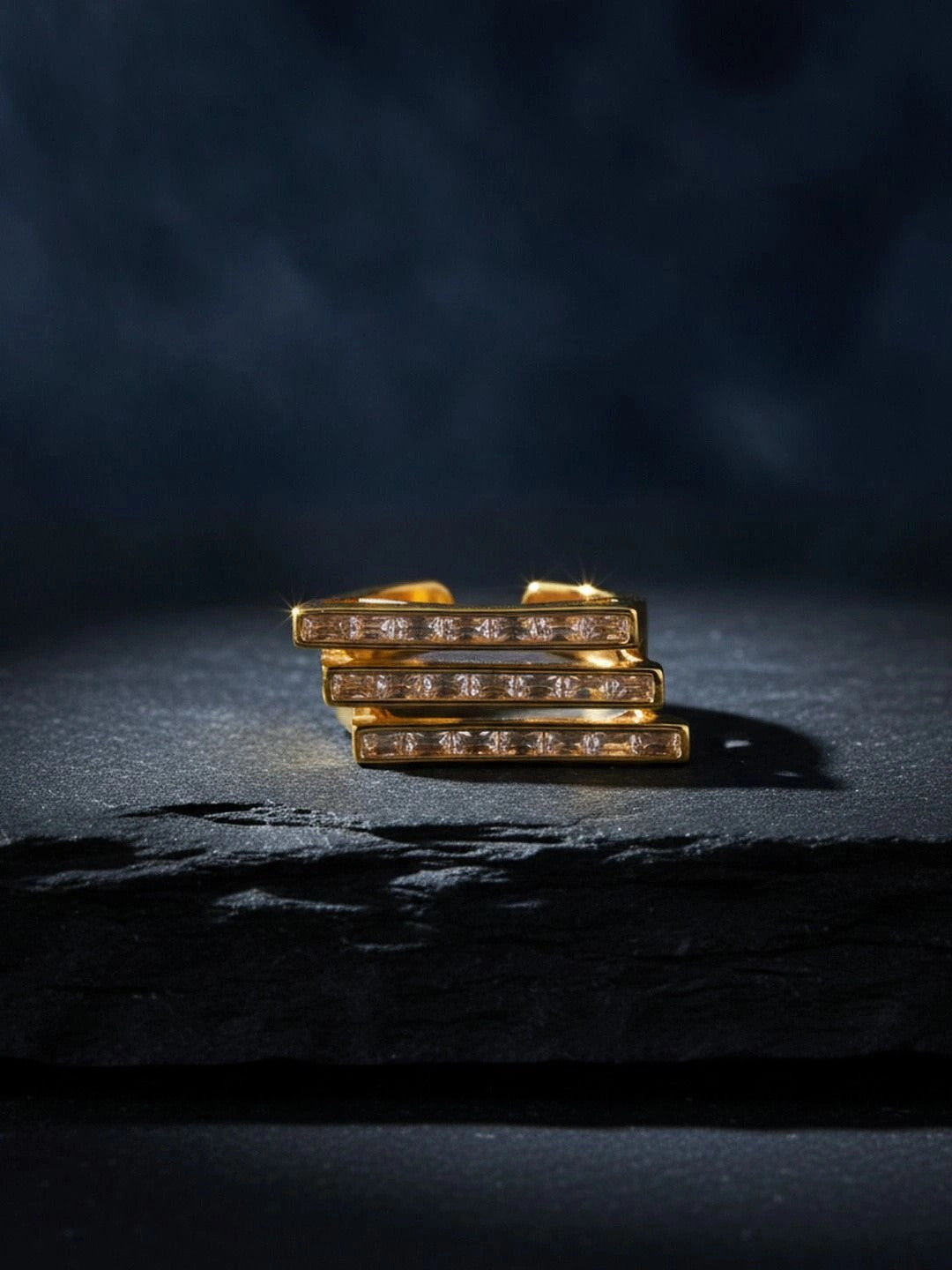 Modern Triple-Layer Pave Geometric Statement Diamond Ring