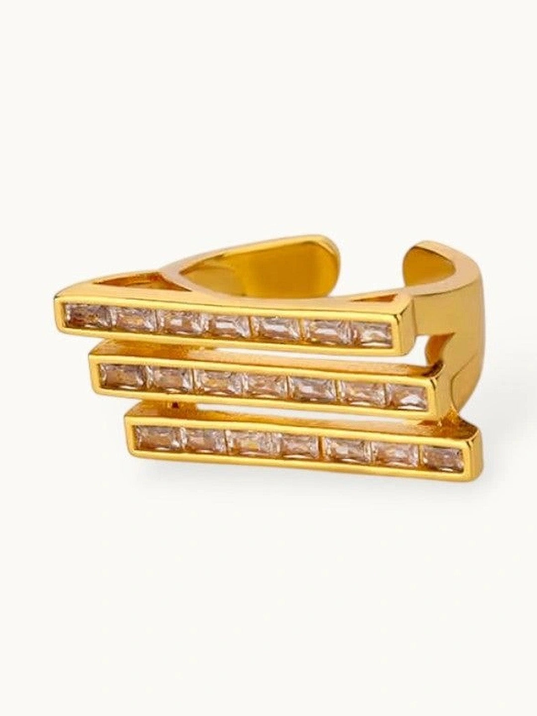 Modern Triple-Layer Pave Geometric Statement Diamond Ring