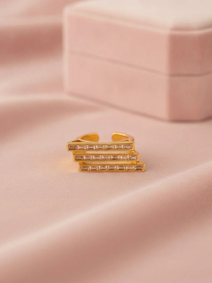 Modern Triple-Layer Pave Geometric Statement Diamond Ring