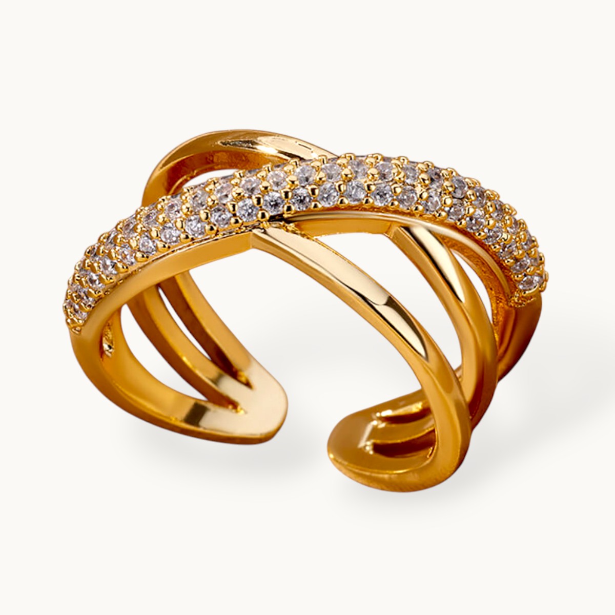 Bold Crisscross Triple Pave Stackable Cuff Ring For Women