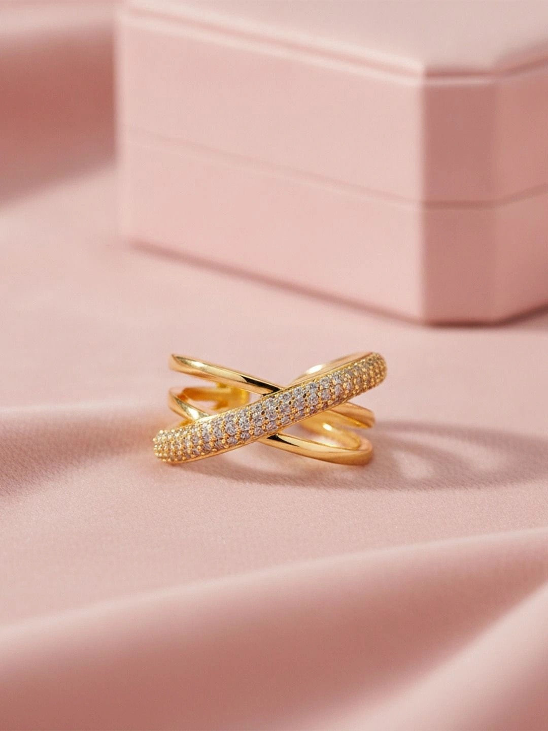 Bold Crisscross Triple Pave Stackable Cuff Ring For Women