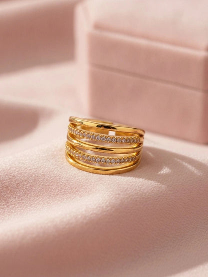 Layered Five-Row Pave & Polished Stackable Diamond Cuff Ring