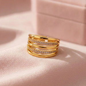 Layered Five-Row Pave & Polished Stackable Diamond Cuff Ring