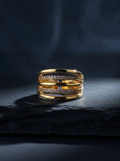 Layered Five-Row Pave & Polished Stackable Diamond Cuff Ring