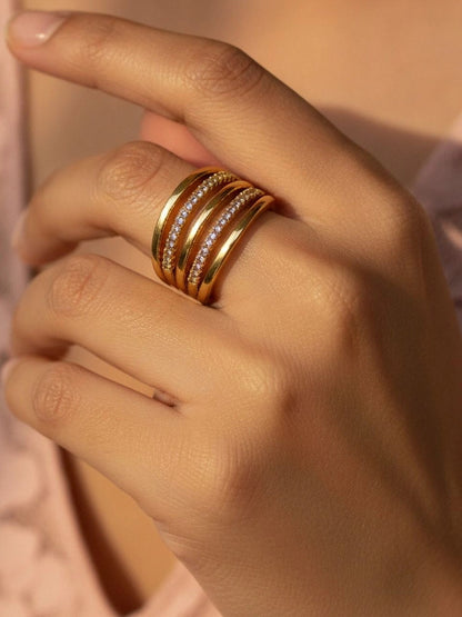 Layered Five-Row Pave & Polished Stackable Diamond Cuff Ring
