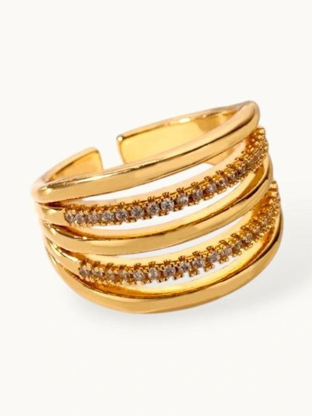 Layered Five-Row Pave & Polished Stackable Diamond Cuff Ring
