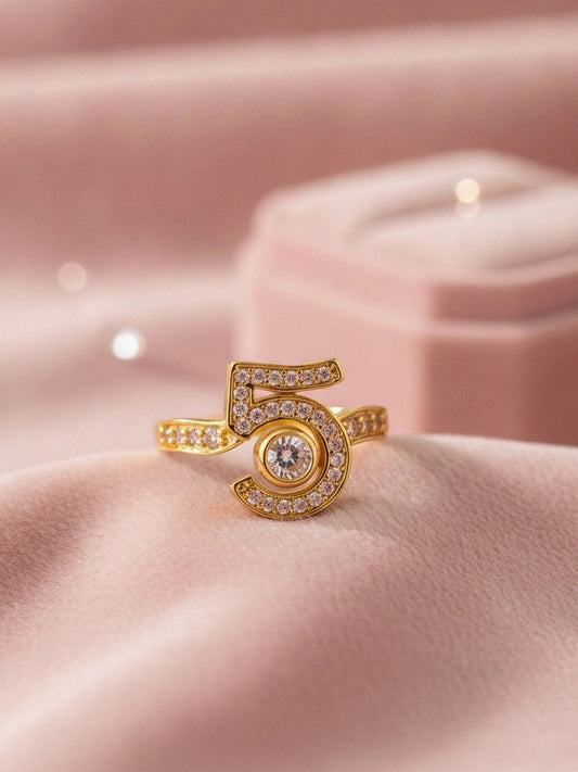Pave Number Five Solitaire Statement Diamond Ring