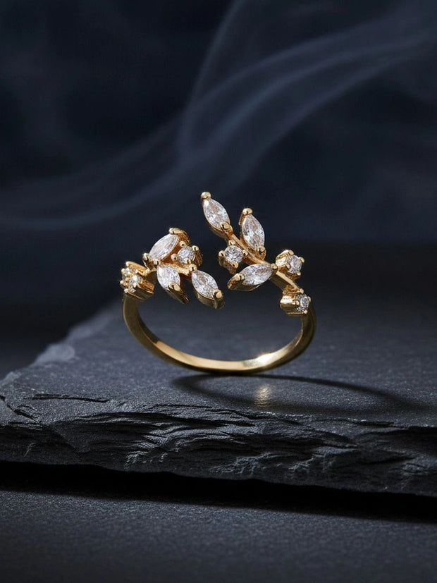 Asymmetric Marquis Leaf Wrap Adjustable Diamond Ring