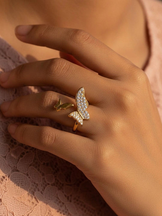 Asymmetric Polished & Adjustable Butterfly Diamond Ring