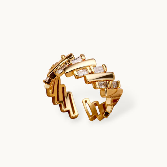 Architectural Baguette Segment Adjustable Diamond Cuff Ring