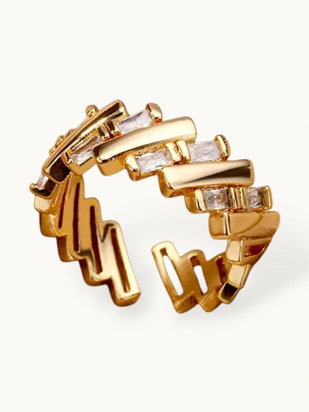 Architectural Baguette Segment Adjustable Diamond Cuff Ring