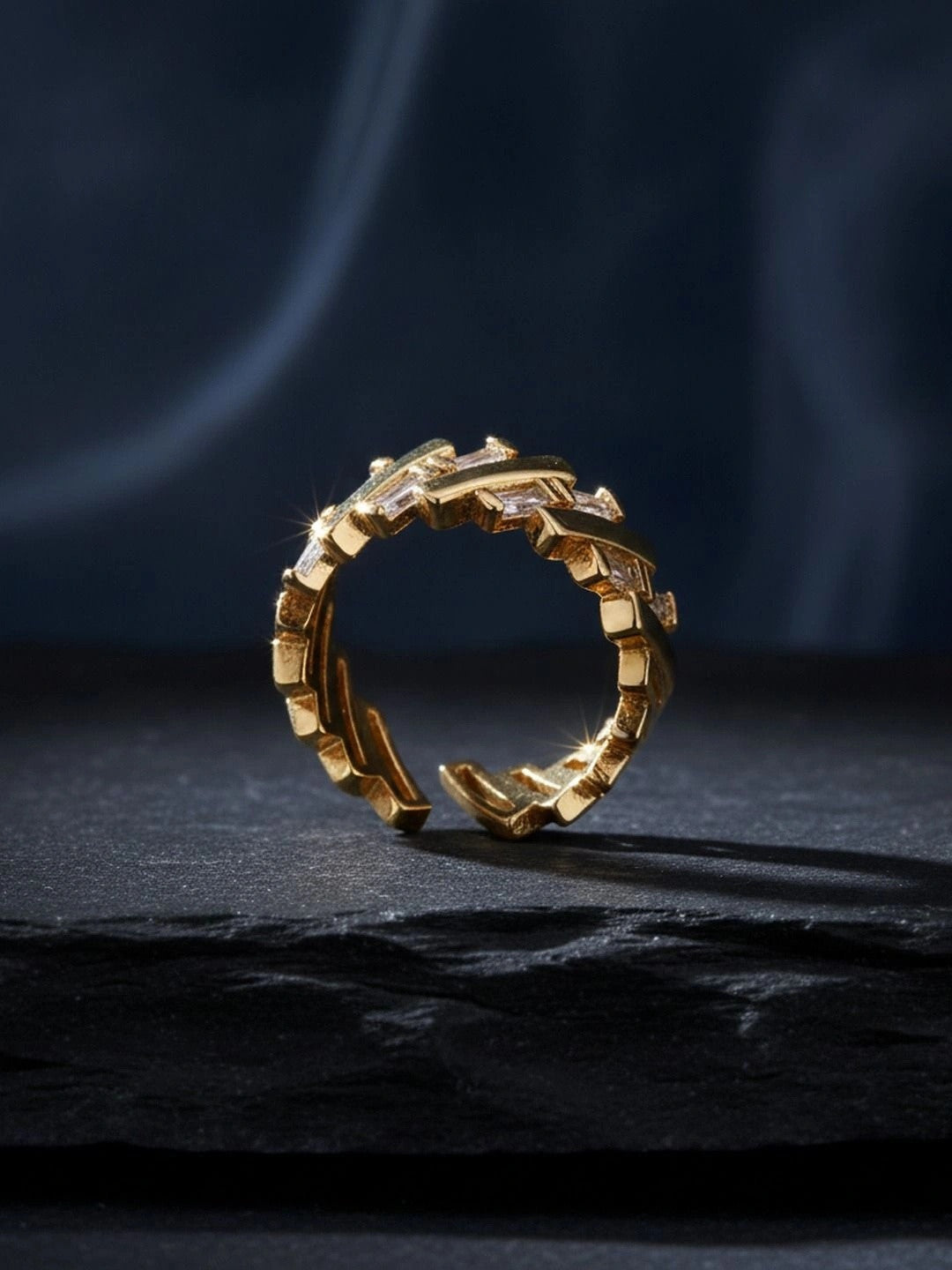 Architectural Baguette Segment Adjustable Diamond Cuff Ring