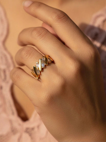 Architectural Baguette Segment Adjustable Diamond Cuff Ring