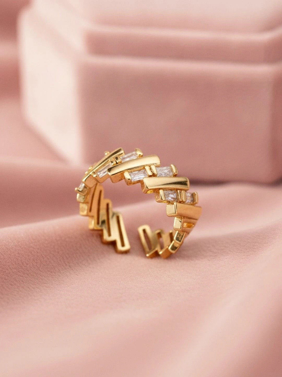 Architectural Baguette Segment Adjustable Diamond Cuff Ring