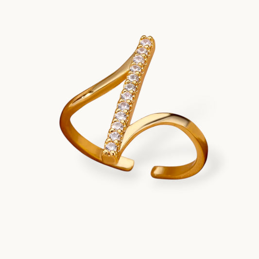 Architectural Pave Bar Open Adjustable Diamond Ring
