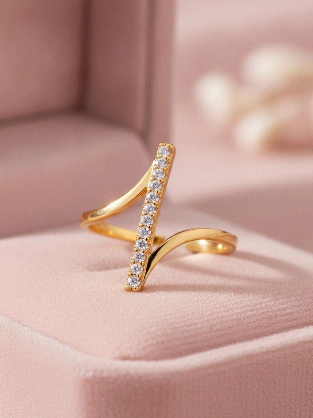 Architectural Pave Bar Open Adjustable Diamond Ring