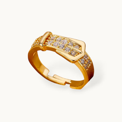 Chic Pave Buckle Adjustable Diamond Band Ring