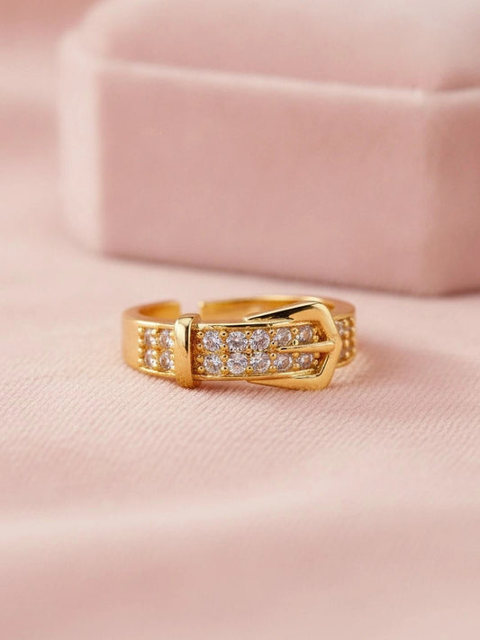 Chic Pave Buckle Adjustable Diamond Band Ring
