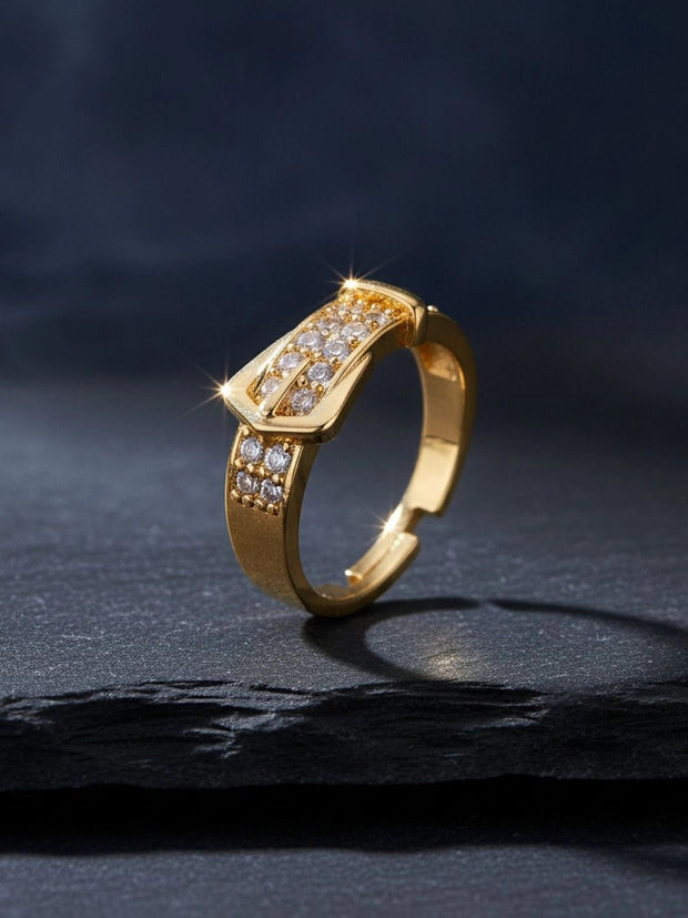 Chic Pave Buckle Adjustable Diamond Band Ring