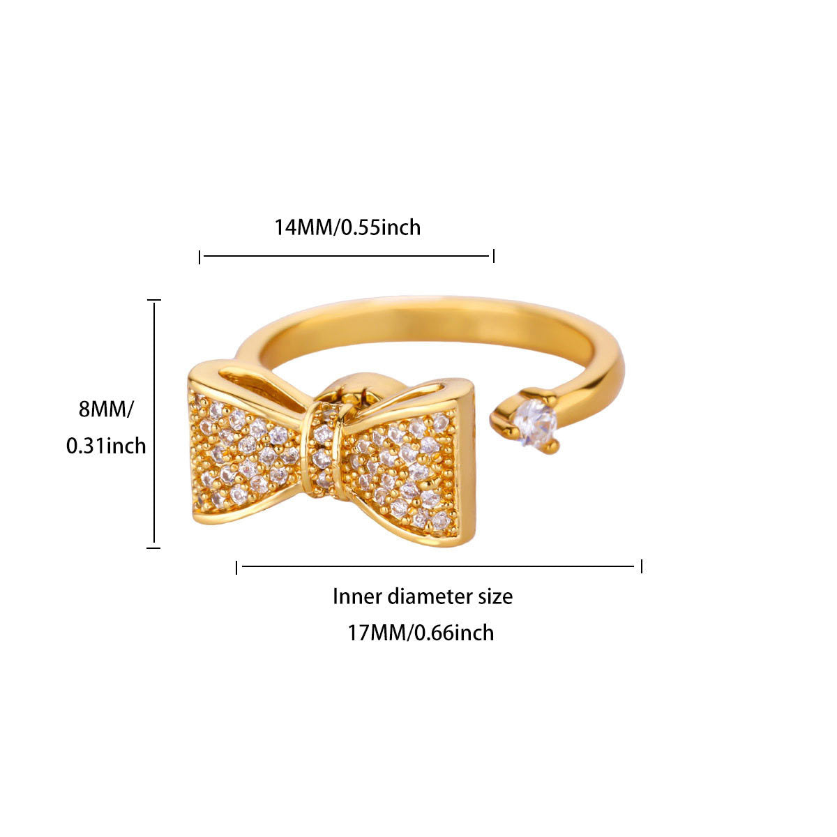 Glam Pave Bow Adjustable Solitaire Diamond Gold Ring