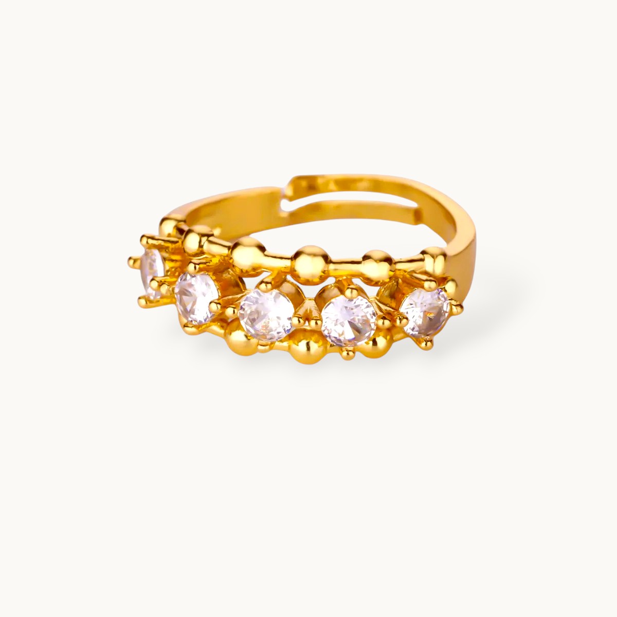 Beaded Pave Five-Stone Row Stackable Diamond Ring