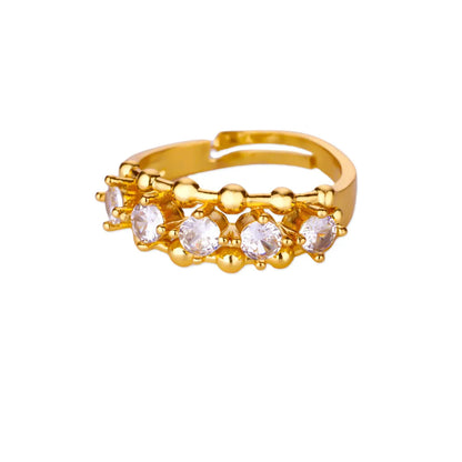 Beaded Pave Five-Stone Row Stackable Diamond Ring