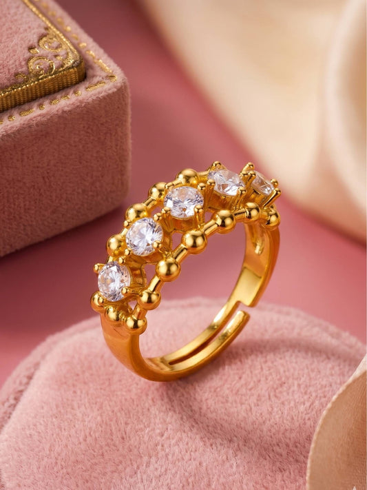 Beaded Pave Five-Stone Row Stackable Diamond Ring