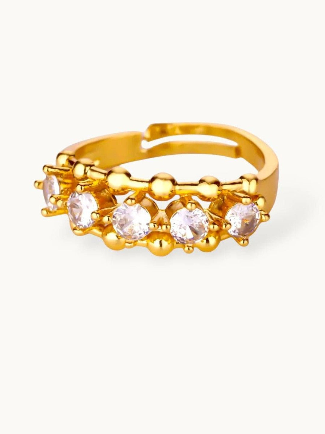 Beaded Pave Five-Stone Row Stackable Diamond Ring