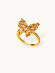 Baguette Pave Butterfly Adjustable Gold Plated Diamond Ring