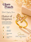 Baguette Pave Butterfly Adjustable Gold Plated Diamond Ring