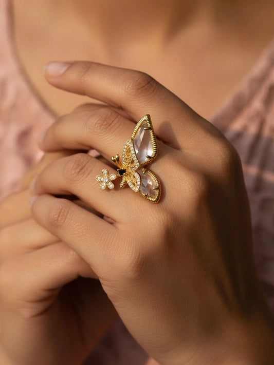 Grand Pave Butterfly Statement Gold Ring