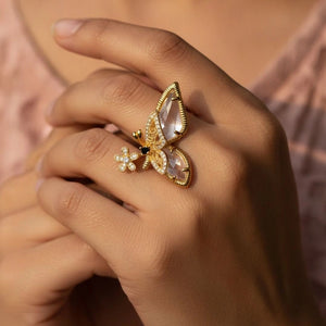 Grand Pave Butterfly Statement Gold Ring
