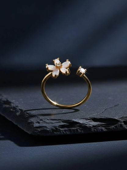 Cat's Eye Flower Adjustable Solitaire Ring