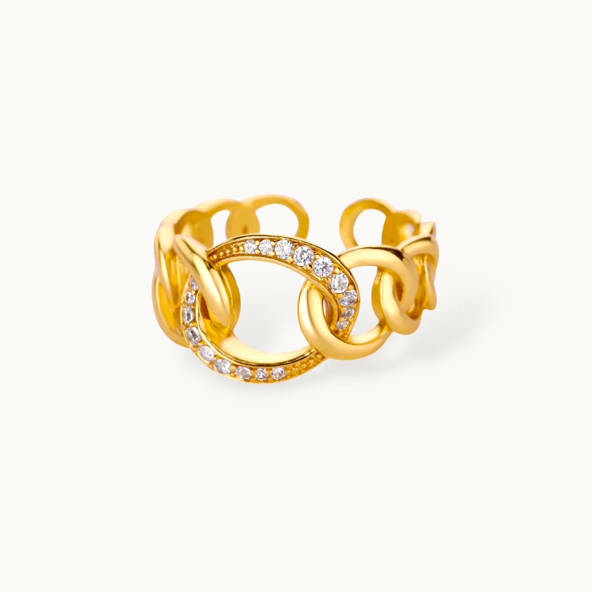 Chunky Pave Link Gold Statement Ring