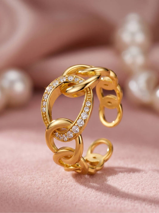 Chunky Pave Link Gold Statement Ring