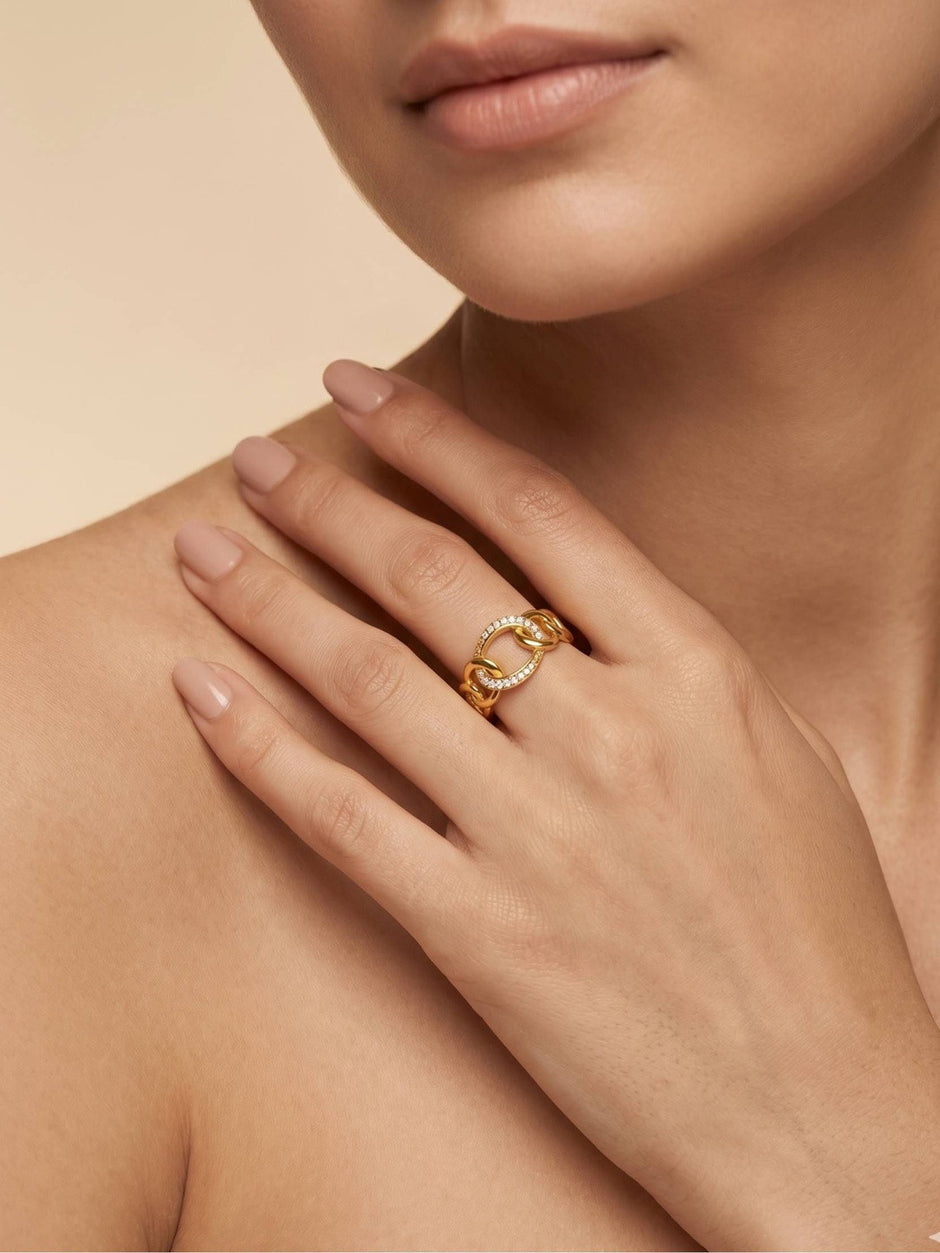 Chunky Pave Link Gold Statement Ring