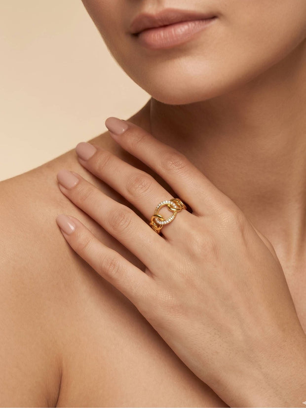 Chunky Pave Link Gold Statement Ring