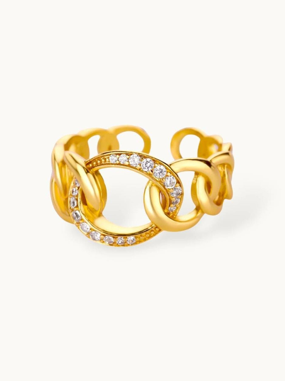 Chunky Pave Link Gold Statement Ring
