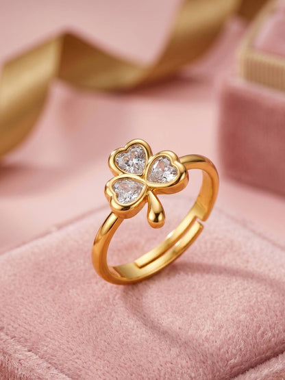 Lucky Clover Pave Heart Adjustable Diamond Ring
