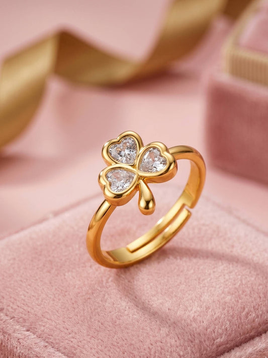 Lucky Clover Pave Heart Adjustable Diamond Ring