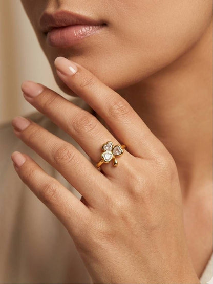 Lucky Clover Pave Heart Adjustable Diamond Ring