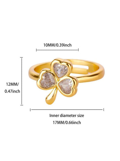 Lucky Clover Pave Heart Adjustable Diamond Ring
