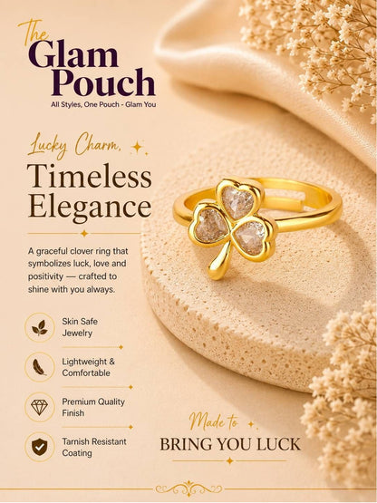 Lucky Clover Pave Heart Adjustable Diamond Ring