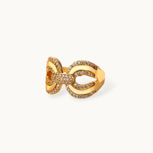 Chic Wide Letter Pave Gold Statement Diamond Ring