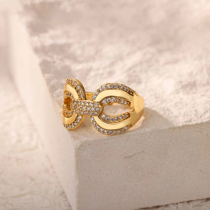 Chic Wide Letter Pave Gold Statement Diamond Ring
